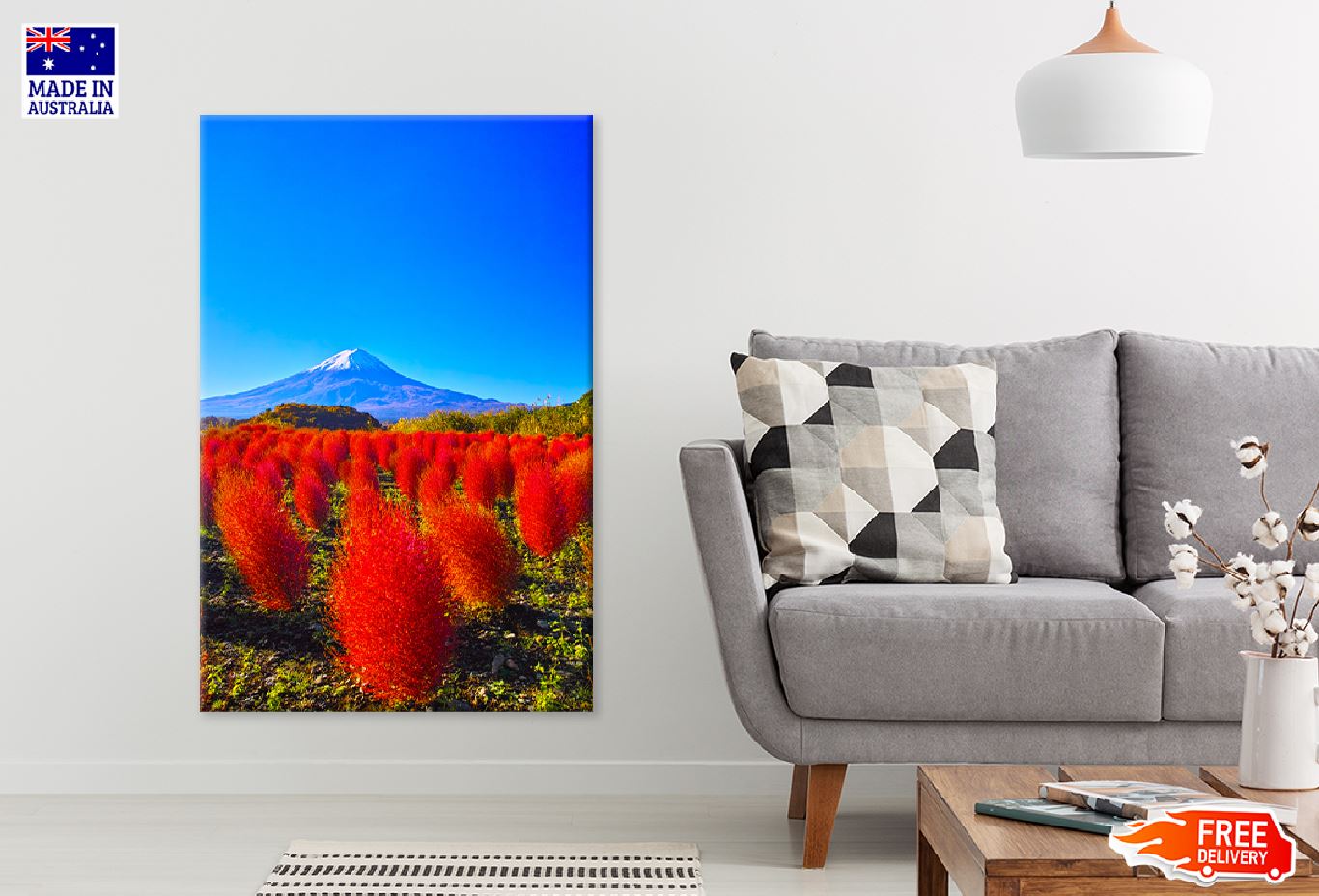 Red Leaves Blooming on Mountain Photograph Print 100% Australian Made