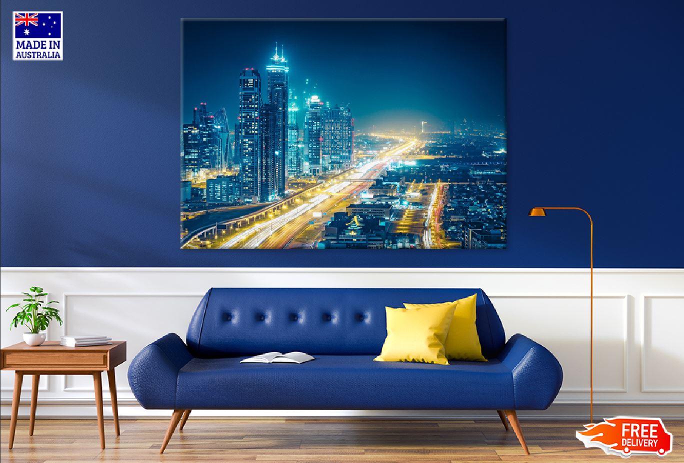 Nighttime of Big Modern City Photograph UAE Print 100% Australian Made