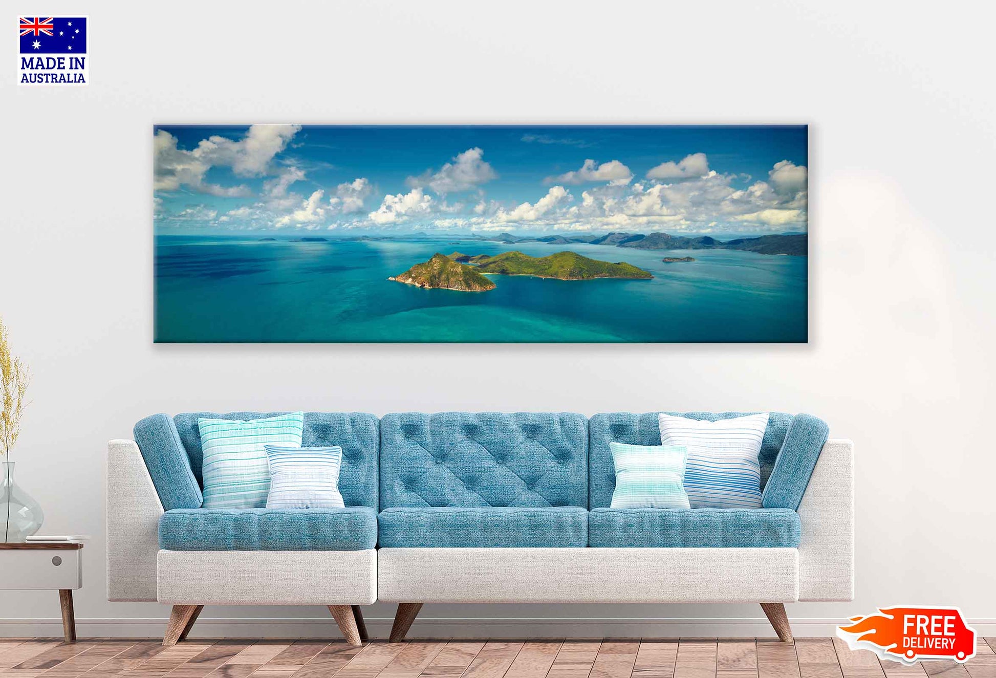 Panoramic Canvas Whitsunday Passage Island With Sky View High Quality 100% Australian Made Wall Canvas Print Ready to Hang