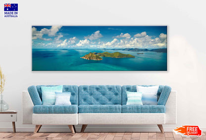 Panoramic Canvas Whitsunday Passage Island With Sky View High Quality 100% Australian Made Wall Canvas Print Ready to Hang