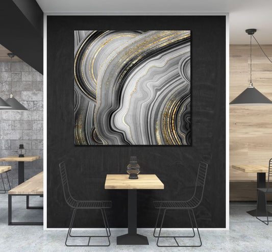 Square Canvas White Gold Abstract Granite Design High Quality Print 100% Australian Made