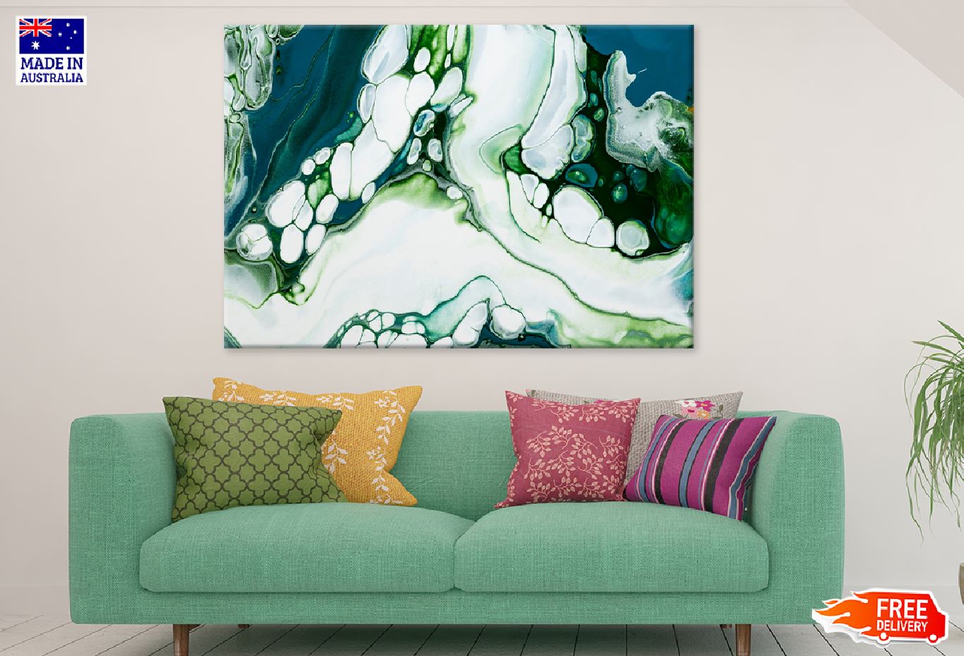 Green Marble Swirl Abstract Design Print 100% Australian Made