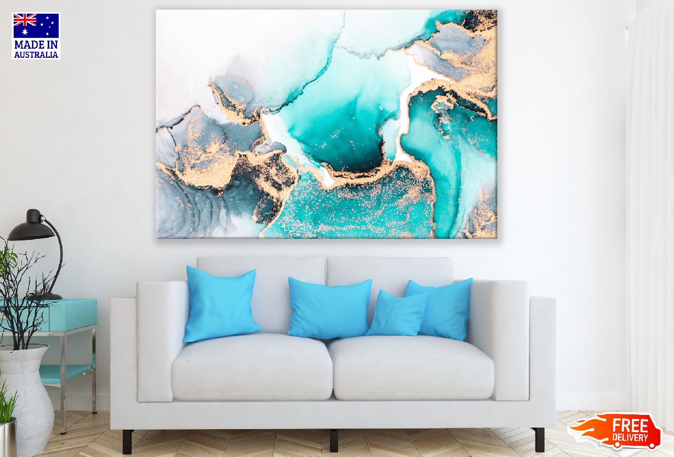 Blue & Gold Abstract Design Print 100% Australian Made