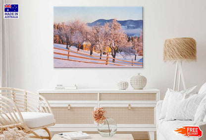 Leafless Winter Trees & Snow Field View Photograph Print 100% Australian Made