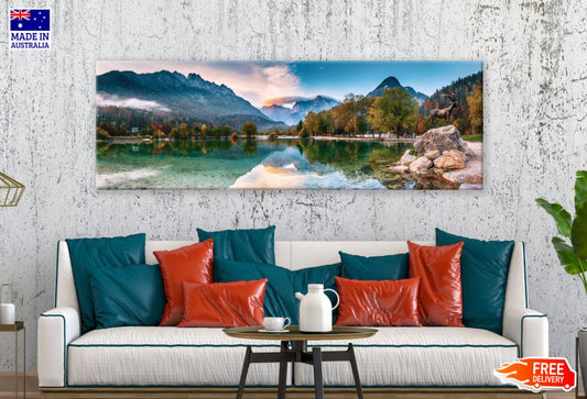 Panoramic Canvas Mountain Lake View Scenery Photograph High Quality 100% Australian made wall Canvas Print ready to hang