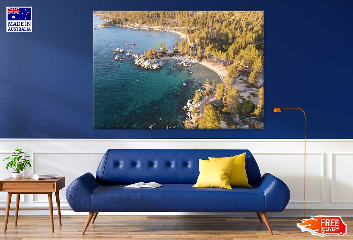 Lake Tahoe with Forest Aerial View Photograph Print 100% Australian Made