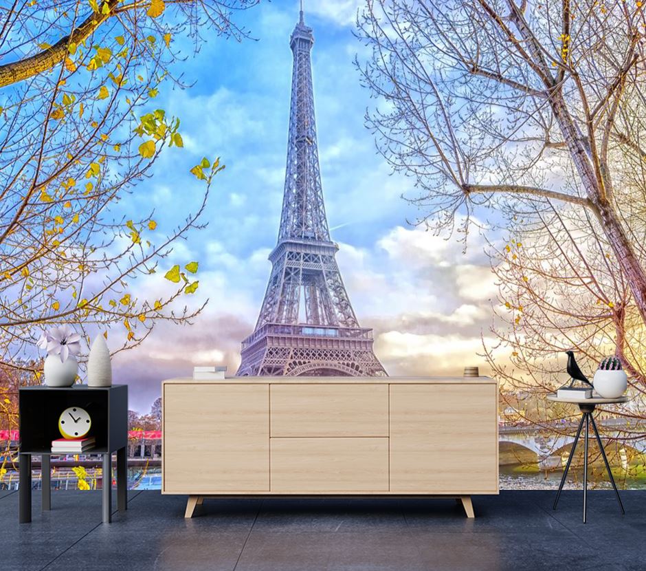 Wallpaper Murals Peel and Stick Removable Eiffel Tower & Colorful Sky High Quality