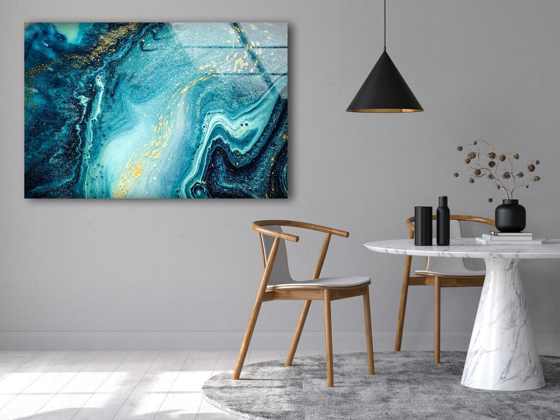 Blue & Gold Abstract Design Acrylic Glass Print Tempered Glass Wall Art 100% Made in Australia Ready to Hang