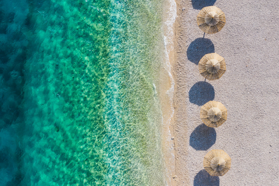 Aerial View of Beach & Umbrellas Photograph Home Decor Premium Quality Poster Print Choose Your Sizes