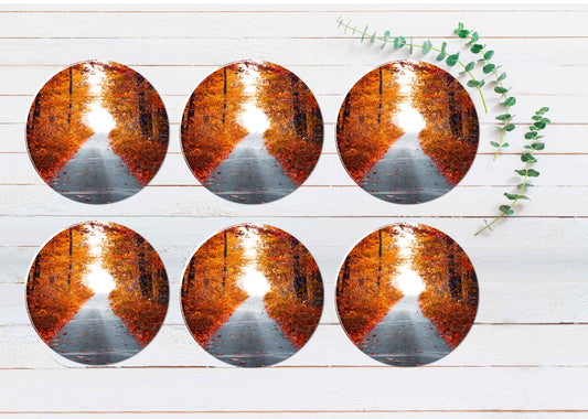 Asphalt Road With Fallen Leaves Coasters Wood & Rubber - Set of 6 Coasters