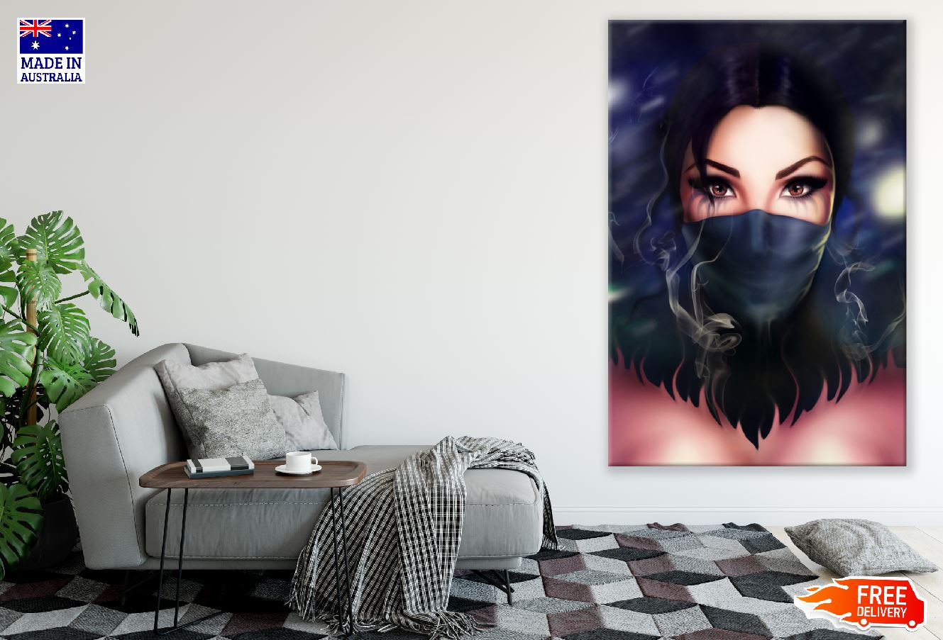 Mysterious Woman with Mask Digital Art Print 100% Australian Made