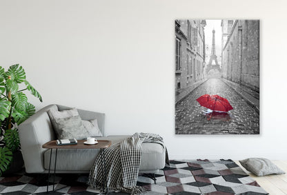 Eiffel Tower B&W with Red Umbrella Photograph Print 100% Australian Made