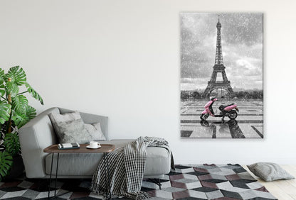 Eiffel Tower B&W & Pink Scooter Photograph Print 100% Australian Made