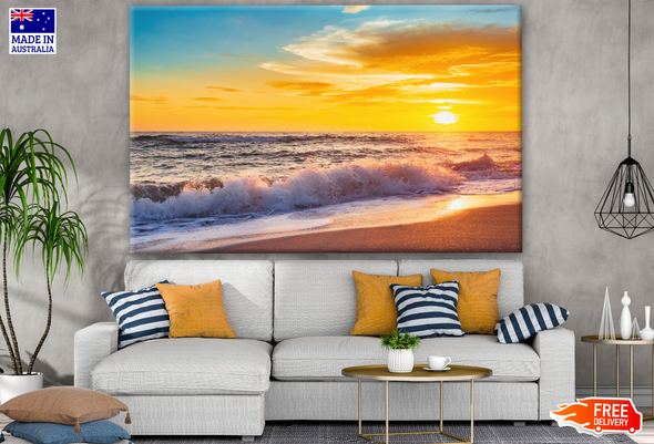 Stunning Beach View & Orange Sky Sunset Photograph Print 100% Australian Made