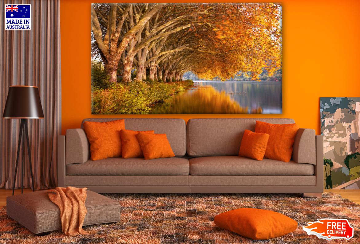 Colorful Autumn Trees Along the Lake Landscape View Photograph Print 100% Australian Made