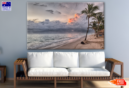 Sea View with Grey Sky & Palm Trees Photograph Print 100% Australian Made