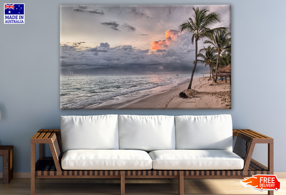 Sea View with Grey Sky & Palm Trees Photograph Print 100% Australian Made
