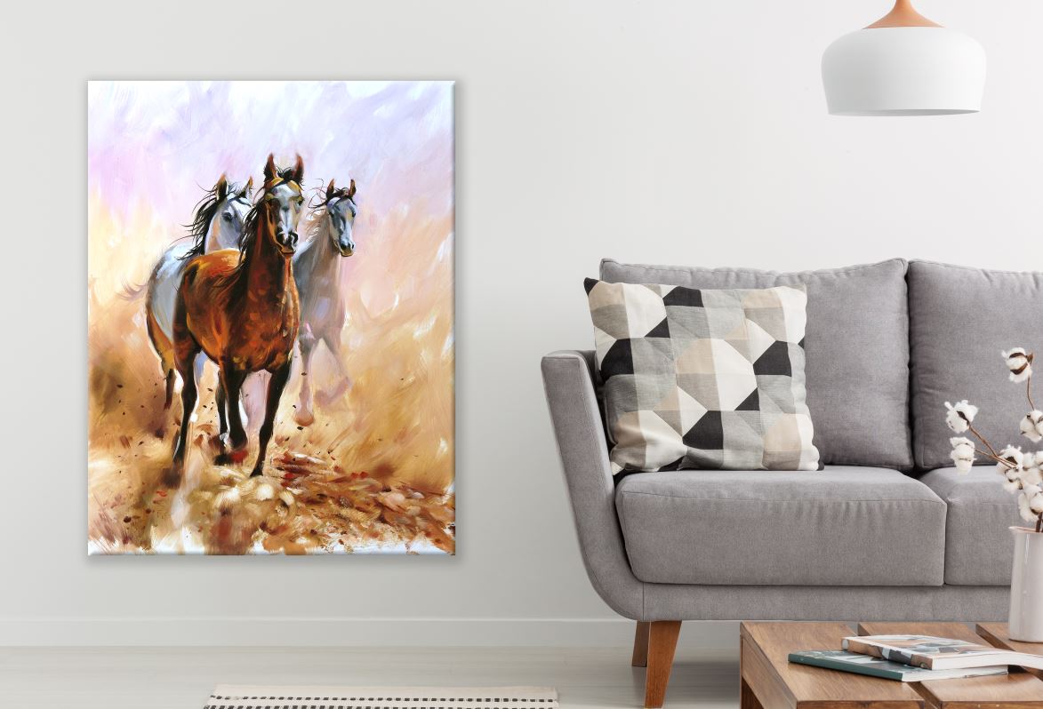 Horses Running Colourful Painting Print 100% Australian Made