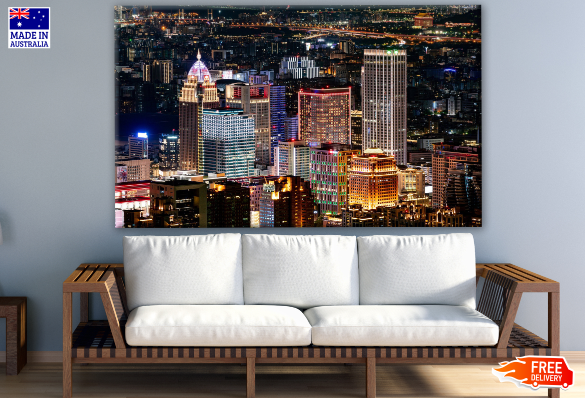 Modern City Night with Skyscrapers View Photograph Print 100% Australian Made