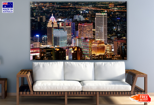 Modern City Night with Skyscrapers View Photograph Print 100% Australian Made