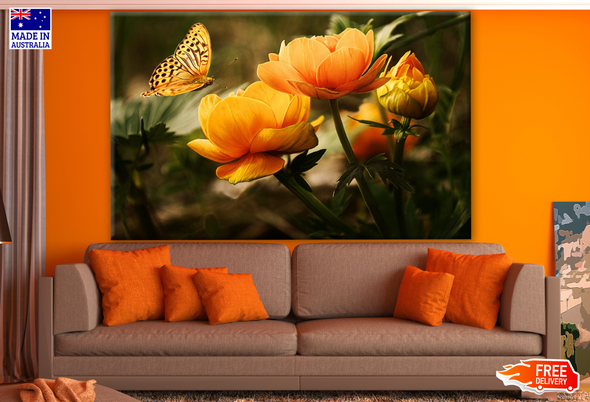 Beautiful Yellow Black Butterfly & Flowers Photograph Print 100% Australian Made