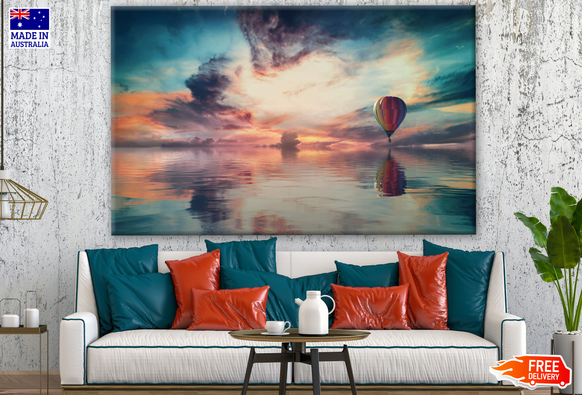 Hot Air Balloon Floating Over the Ocean in Sunset Photograph Print 100% Australian Made