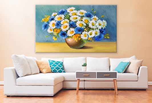 White & Blue Flower Vase Painting Print 100% Australian Made