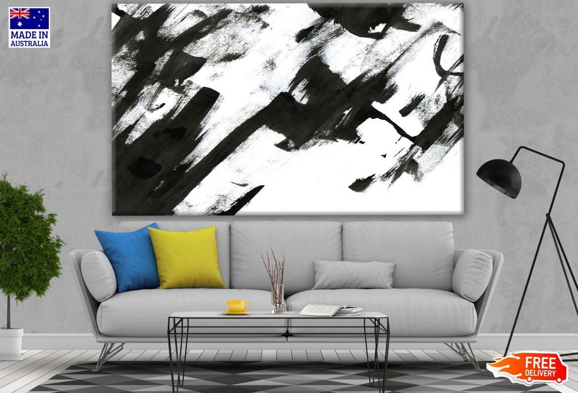 Abstract B&W Paint Brush Stroke Painting Print 100% Australian Made