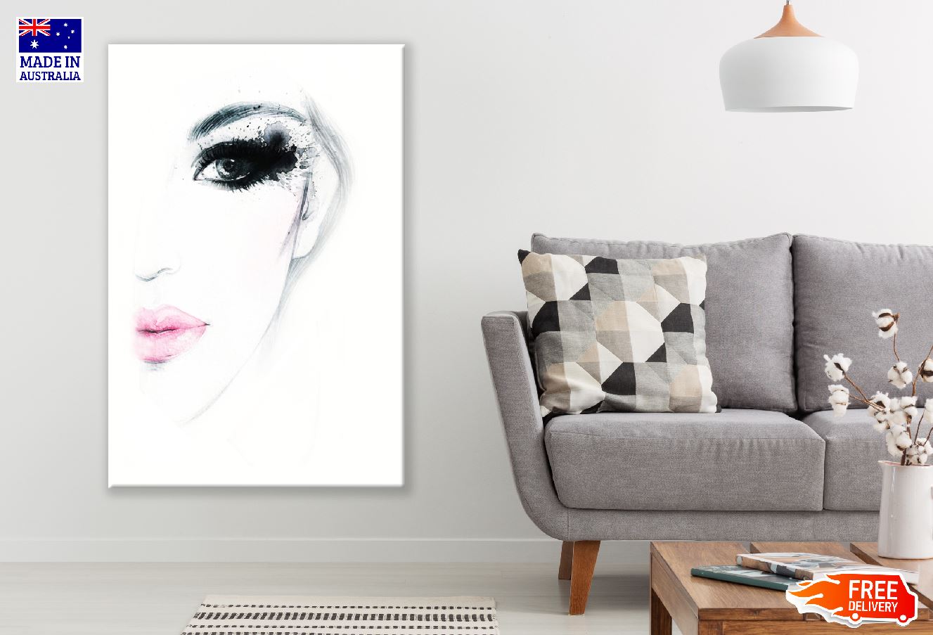 Fashion Woman Face Watercolor Painting Print 100% Australian Made