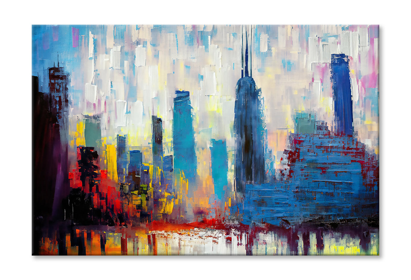 Abstract Brushstrokes Painting of Cityscape Wall Art Limited Edition High Quality Print Stretched Canvas None