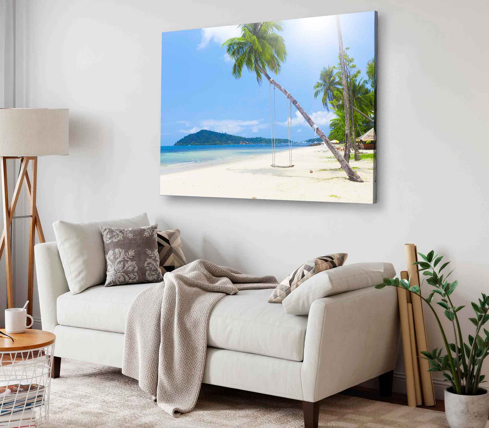 Bella Home Palm Tree With Swing Tied on Sea Print Canvas Ready to hang