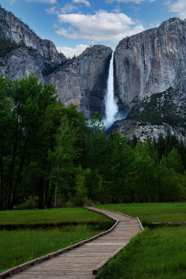 Wooden Path & Waterfall Blue Sky Photograph Home Decor Premium Quality Poster Print Choose Your Sizes