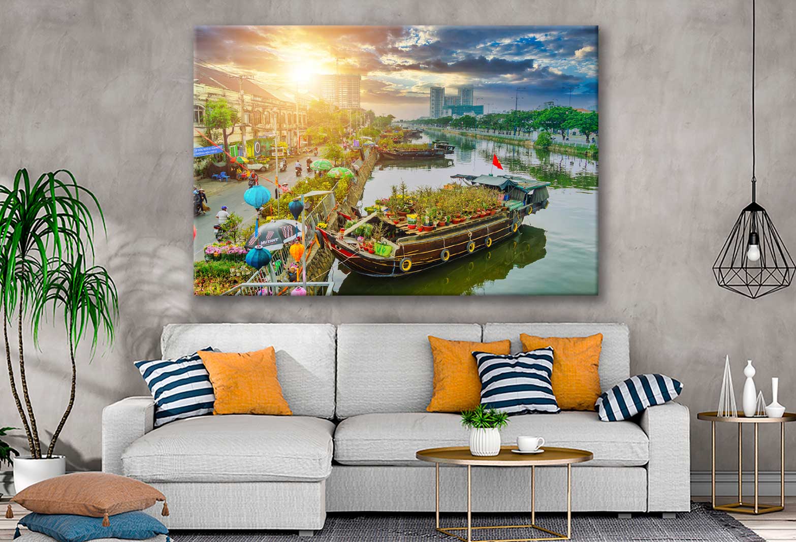 Bella Home Boat on Canal Ho Chi Minh City Print Canvas Ready to hang