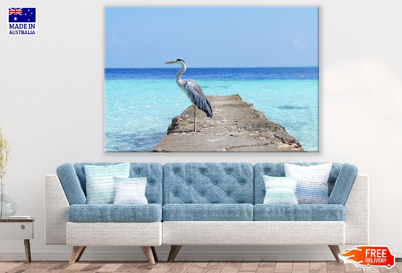 Heron Bird Standing on Shore Photograph Print 100% Australian Made