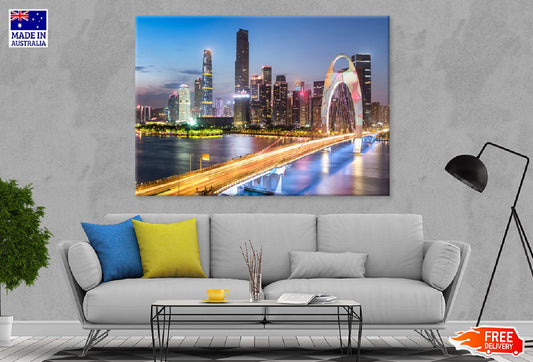 Guangzhou City Bridge Night View Photograph Print 100% Australian Made