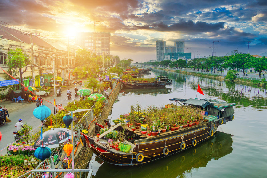 Bella Home Boat on Canal Ho Chi Minh City Print Canvas Ready to hang