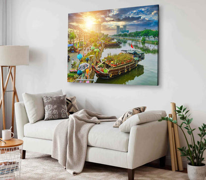 Bella Home Boat on Canal Ho Chi Minh City Print Canvas Ready to hang