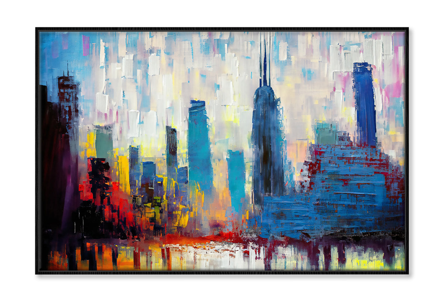 Abstract Brushstrokes Painting of Cityscape Wall Art Limited Edition High Quality Print Canvas Box Framed Black