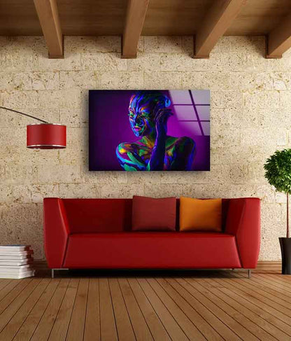 Girl Colorful Body Paint Acrylic Glass Print Tempered Glass Wall Art 100% Made in Australia Ready to Hang