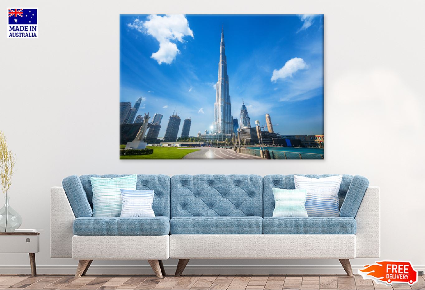 Dubai Burj Khalifa with Blue Sky View Photograph Print 100% Australian Made