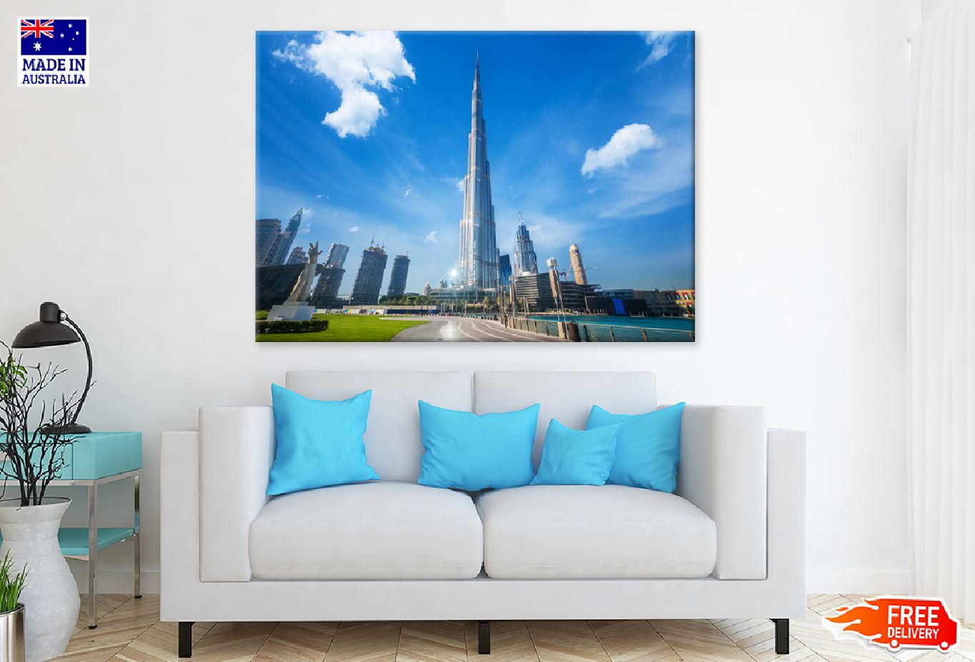 Dubai Burj Khalifa with Blue Sky View Photograph Print 100% Australian Made