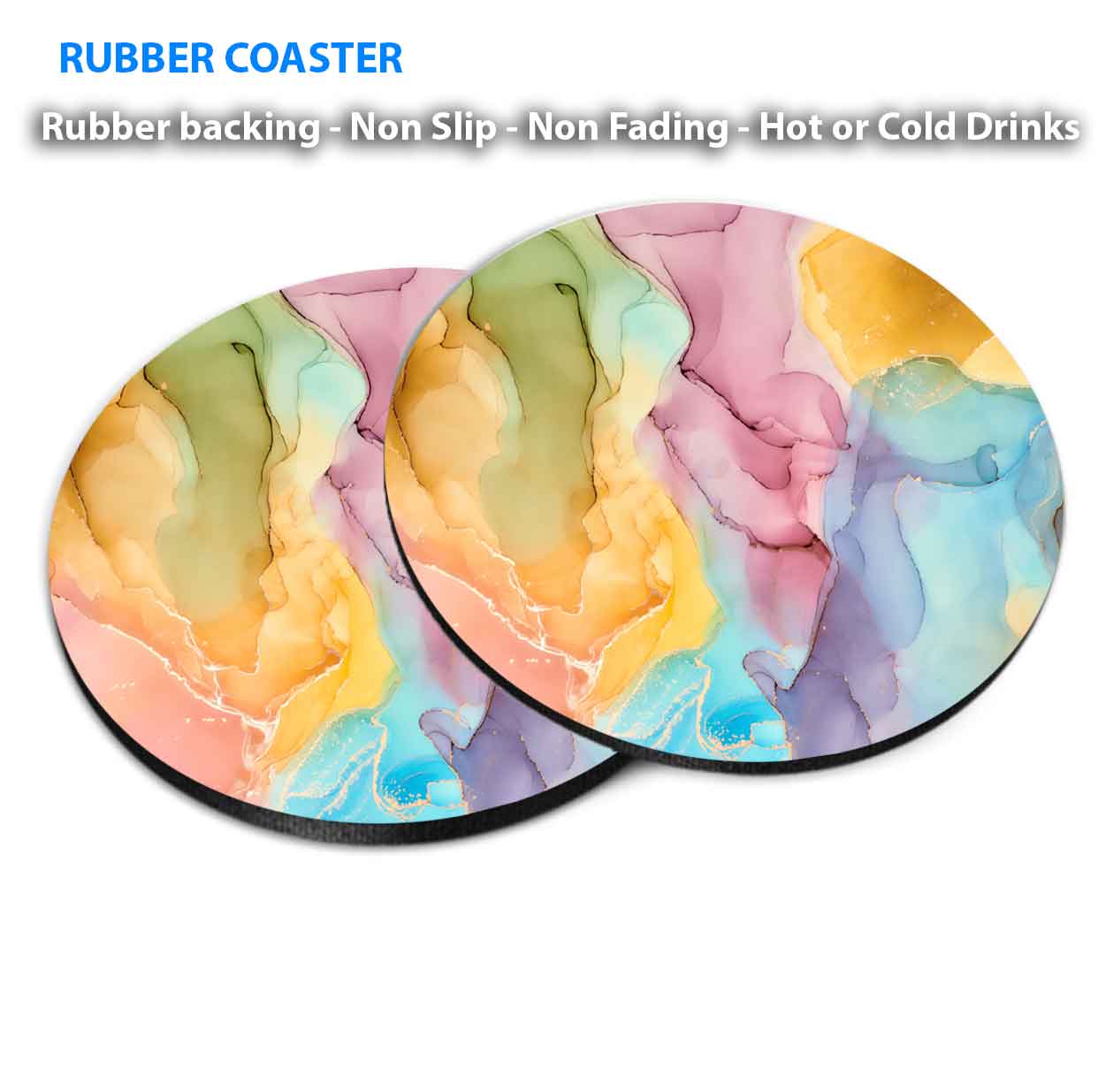 Yellow Pink Blue Orange Abstract Coasters Wood & Rubber - Set of 6 Coasters