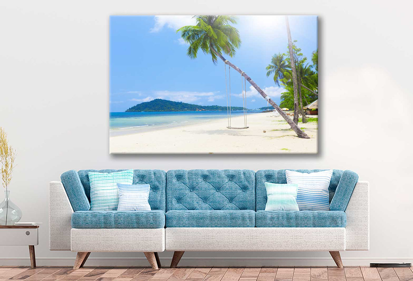 Bella Home Palm Tree With Swing Tied on Sea Print Canvas Ready to hang