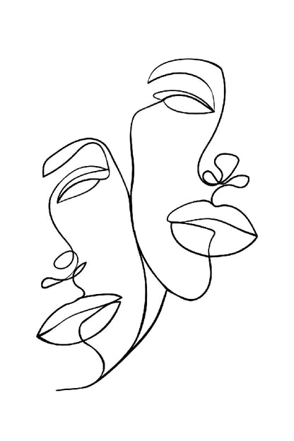 Two Women Face B&W Line Art Design Print 100% Australian Made