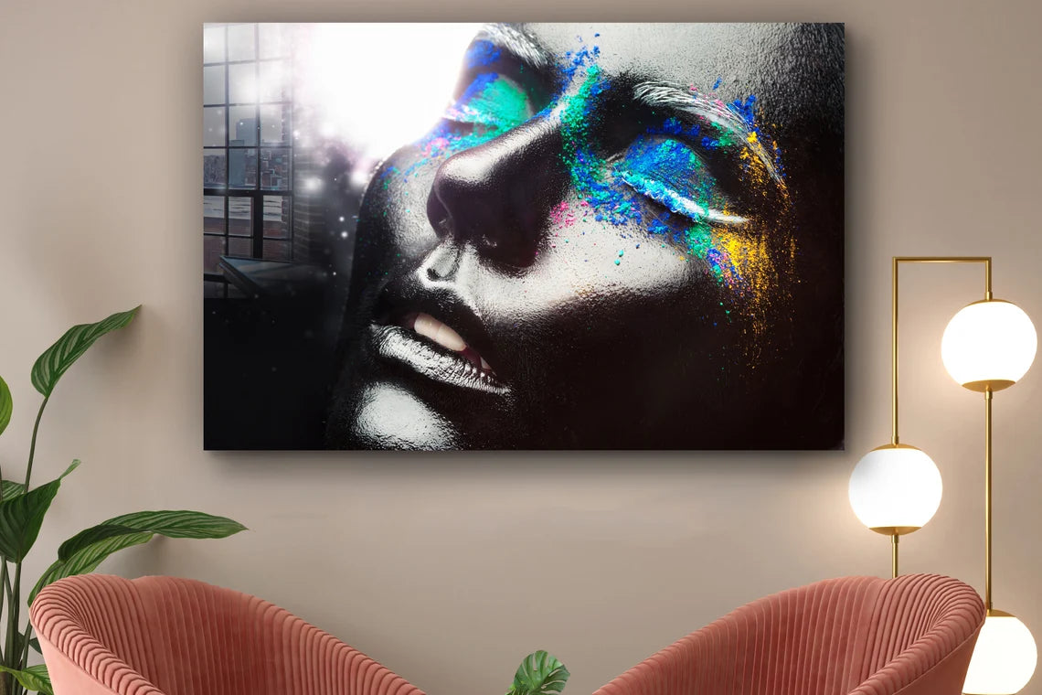 Colorful Woman Abstract Print Tempered Glass Wall Art 100% Made in Australia Ready to Hang