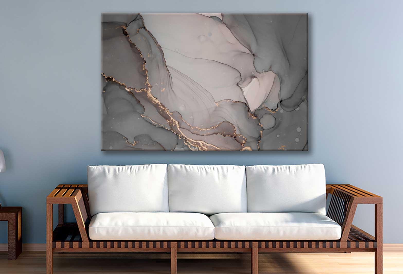 Bella Home Grey Brown & Gold Fluid Abstract Print Canvas Ready to hang