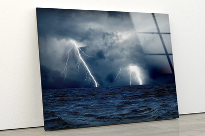 Lightning Sky Over Sea Photograph Acrylic Glass Print Tempered Glass Wall Art 100% Made in Australia Ready to Hang