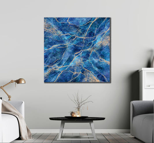 Square Canvas Gold Blue Abstract Granite Design High Quality Print 100% Australian Made