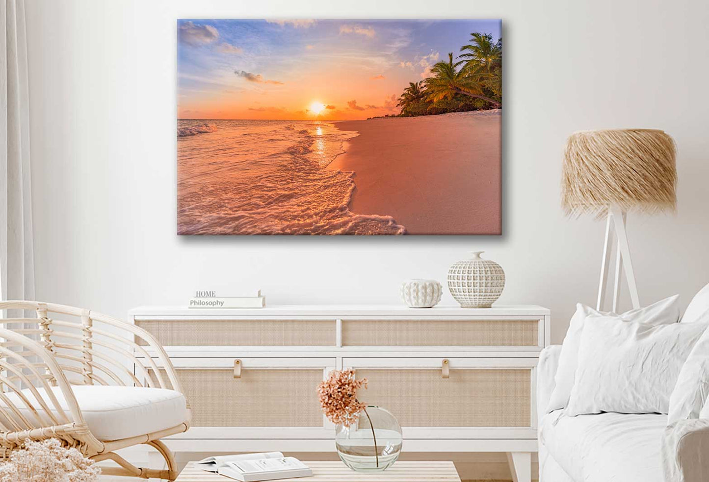 Bella Home Calm Sea Waves With Sunset Print Canvas Ready to hang