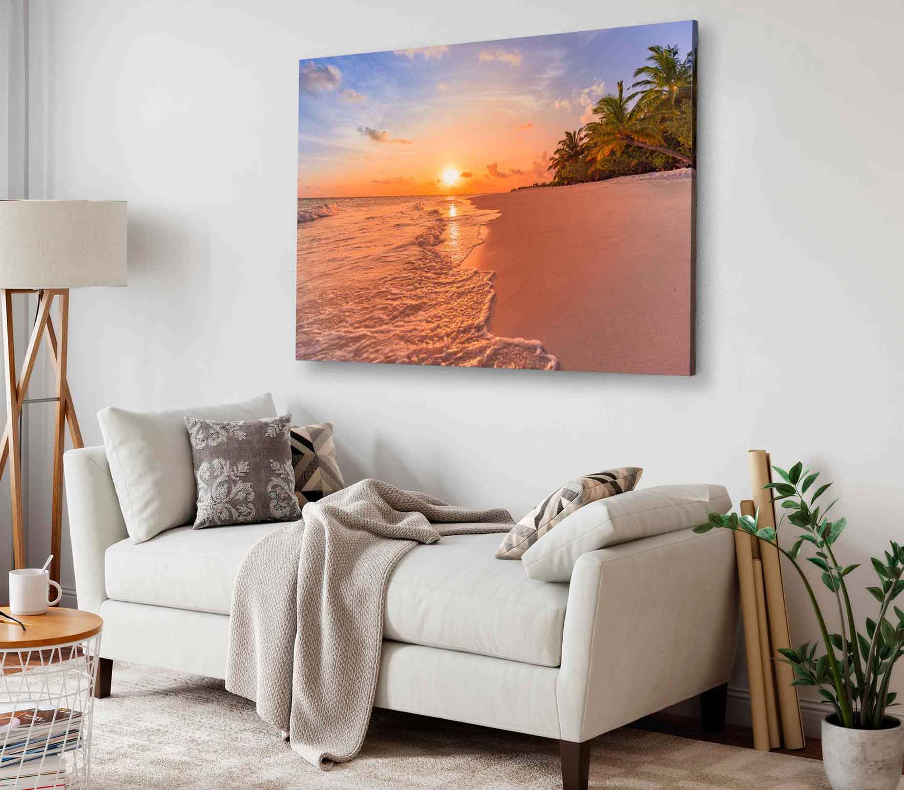 Bella Home Calm Sea Waves With Sunset Print Canvas Ready to hang